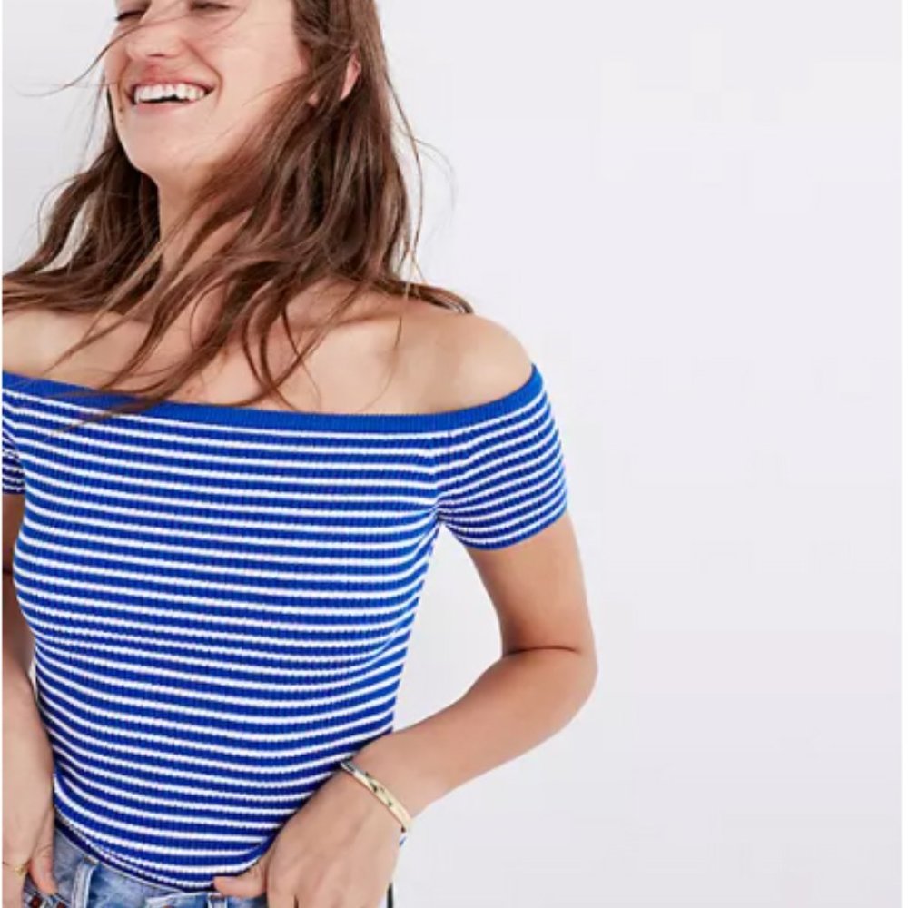 Madewell Off-the-Shoulder Sweater in Stripe- Size Small